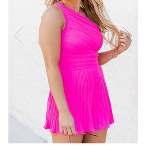 Pink Lily Neon Pink One-Shoulder Romper